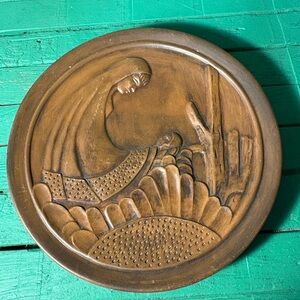 Frankoma Brown Ceramic Relief Art The Grace Madonna Plate